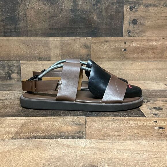 Zara Women’s Size 44 Strappy Sandals Brown Leather Summer Flats Adjustable Strap - Picture 1 of 7